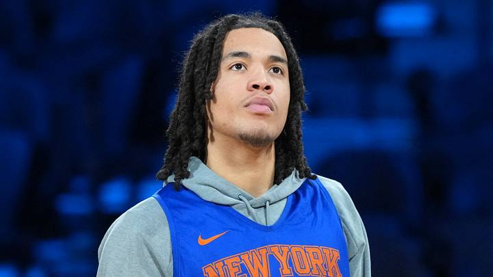 Dec 15, 2025; Las Vegas, NV, USA; New York Knicks forward Pacome Dadiet (4) during practice prior to the Emirates NBA Cup championship at the T-Mobile Arena. Mandatory Credit: Kirby Lee-Imagn Images Dec 15, 2025; Las Vegas, NV, USA; New York Knicks forward Pacome Dadiet (4) during practice prior to the Emirates NBA Cup championship at the T-Mobile Arena. Mandatory Credit: Kirby Lee-Imagn Images