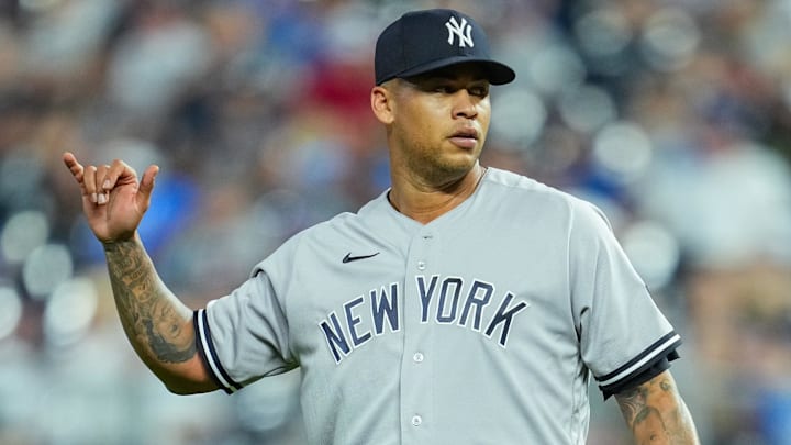 Sep 30, 2023; Kansas City, Missouri, USA; New York Yankees starting pitcher Frankie Montas (47)
