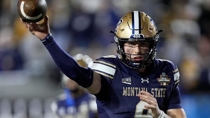 Montana State quarterback Justin Lamson (8) warms up before playing Illinois State in the FCS National Championship game at FirstBank Stadium in Nashville, Tenn., Monday, Jan. 5, 2026. Montana State quarterback Justin Lamson (8) warms up before playing Illinois State in the FCS National Championship game at FirstBank Stadium in Nashville, Tenn., Monday, Jan. 5, 2026.