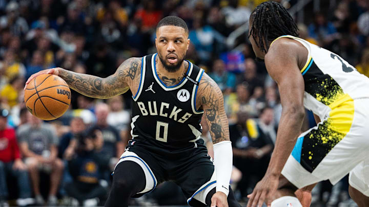 Milwaukee Bucks guard Damian Lillard on Apr 22, 2025. Milwaukee Bucks guard Damian Lillard on Apr 22, 2025.