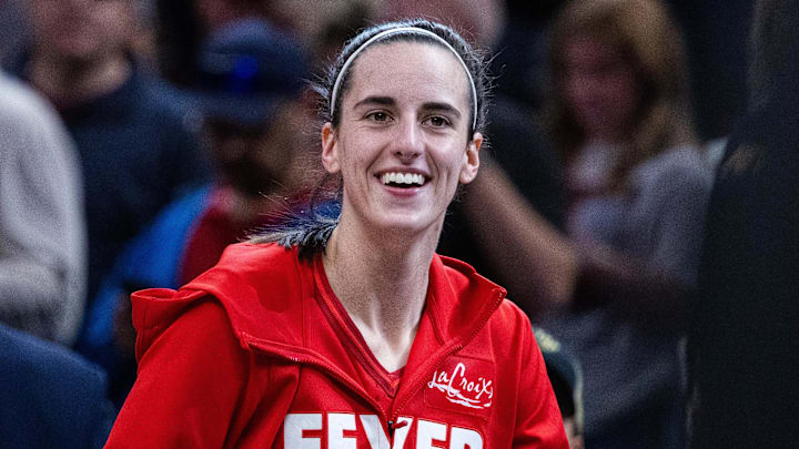 May 17, 2025; Indianapolis, Indiana, USA; Indiana Fever guard Caitlin Clark (22) before the game against the Chicago Sky at Gainbridge Fieldhouse. Mandatory Credit: Trevor Ruszkowski-Imagn Images