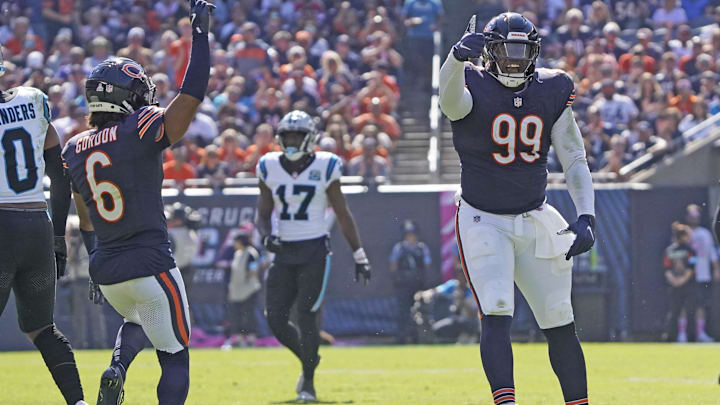 Gervon Dexter and Kyler Gordon celebrate a takeaway last season. Both players are being mentiond in terms of new positions. Gervon Dexter and Kyler Gordon celebrate a takeaway last season. Both players are being mentiond in terms of new positions.