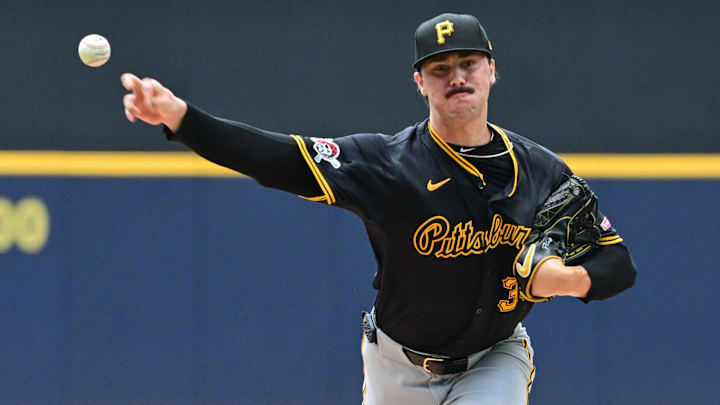 Pittsburgh Pirates starting pitcher Paul Skenes (30) pitches in the first inning against the Milwaukee Brewers at American Family Field. 