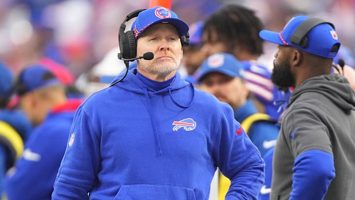 Dec 29, 2024; Buffalo Bills head coach Sean McDermott looks at the scoreboard during the second half against New York Jets.