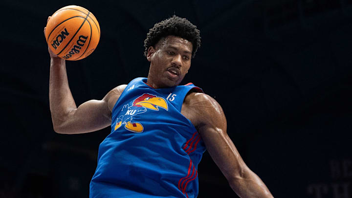 Kansas men's basketball's Bryson Tiller (15) rebounds the ball during Late Night in the Phog, Friday, Oct. 17, 2025 at Allen Fieldhouse . Kansas men's basketball's Bryson Tiller (15) rebounds the ball during Late Night in the Phog, Friday, Oct. 17, 2025 at Allen Fieldhouse .