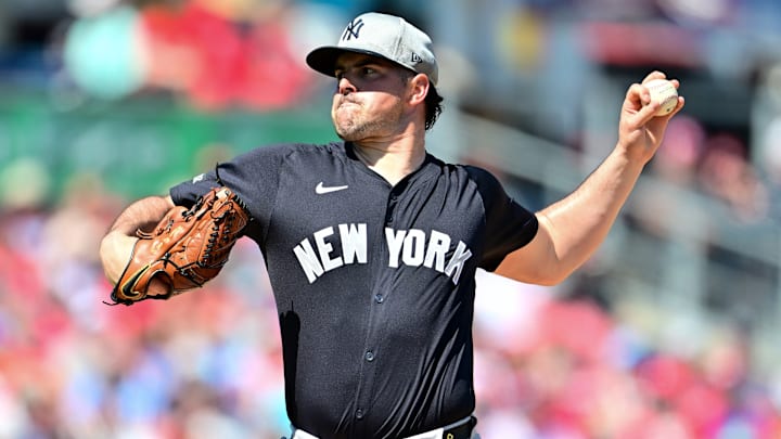 Carlos Rodon of the New York Yankees pitches against the Philadelphia Phillies