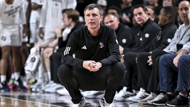 Jan 21, 2026; College Station, Texas, USA; Texas A&M Aggies head coach Bucky McMillan looks on during the second half against the Mississippi State Bulldogs at Reed Arena. Mandatory Credit: Maria Lysaker-Imagn Images 