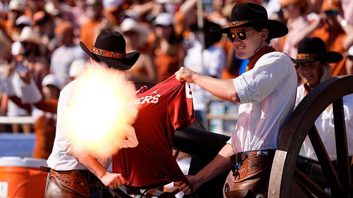 Texas Longhorns shoot a cannon through a Baker Mayfield jersey