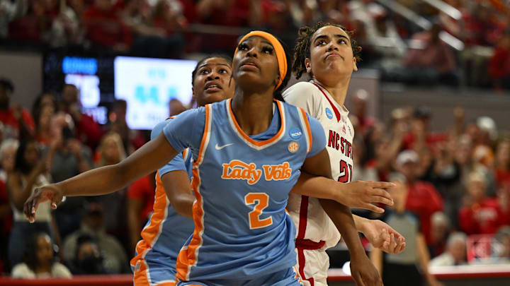 Mar 25, 2024; Raleigh, North Carolina, USA; Tennessee Lady Vols forward Rickea Jackson (2) locks up