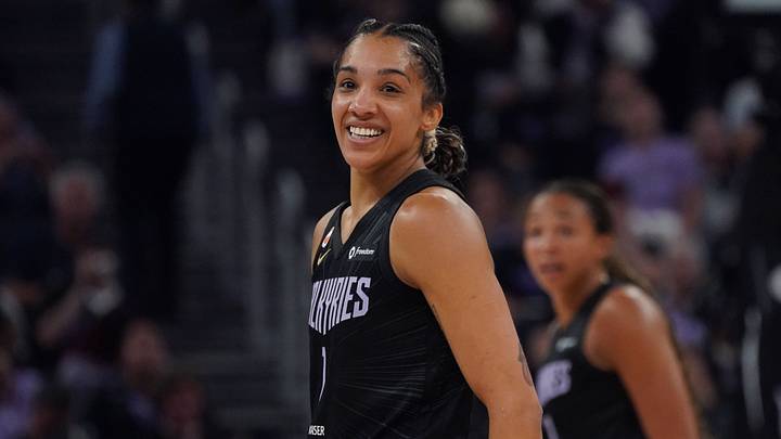 Aug 17, 2026; San Francisco, California, USA; Golden State Valkyries forward Gabby Williams (1) smiles as she waits for play to resume against the Dallas Wings in the second quarter at Chase Center. Mandatory Credit: David Gonzales-Imagn Images Aug 17, 2026; San Francisco, California, USA; Golden State Valkyries forward Gabby Williams (1) smiles as she waits for play to resume against the Dallas Wings in the second quarter at Chase Center. Mandatory Credit: David Gonzales-Imagn Images