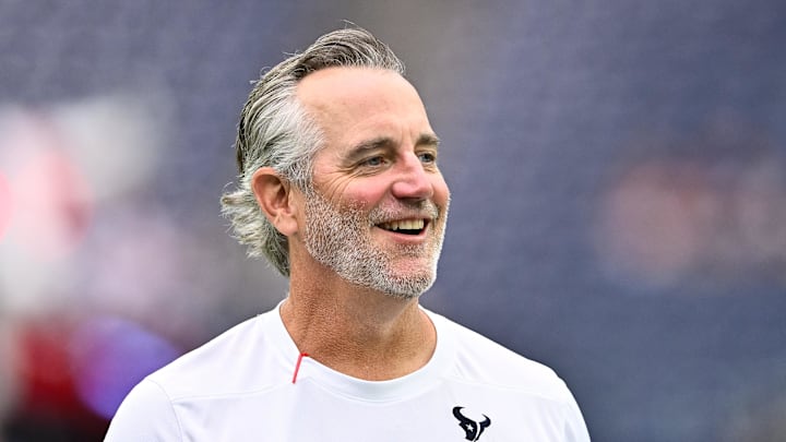 Sep 17, 2023; Houston, Texas, USA; Houston Texans defensive passing game coordinator Cory Undlin reacts during pre game against the Indianapolis Colts at NRG Stadium. Mandatory Credit: Maria Lysaker-Imagn Images