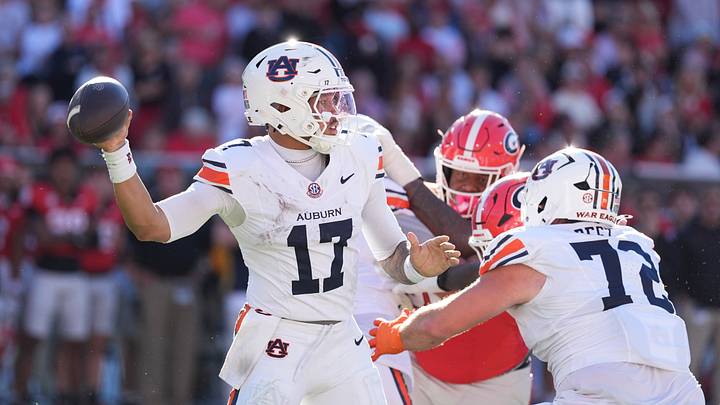 Oct 17, 2026; Athens, Georgia, USA; Auburn quarterback Byrum Brown (17) throws downfield during the second quarter against Georgia at Sanford Stadium. Mandatory Credit: Dale Zanine-Imagn Images Oct 17, 2026; Athens, Georgia, USA; Auburn quarterback Byrum Brown (17) throws downfield during the second quarter against Georgia at Sanford Stadium. Mandatory Credit: Dale Zanine-Imagn Images