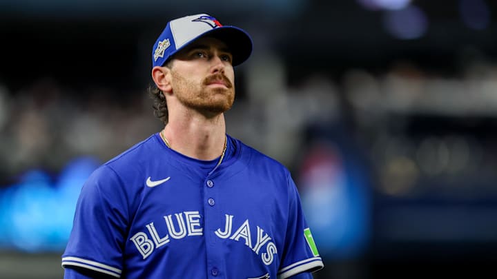 Toronto Blue Jays starting pitcher Shane Bieber (57) walks to the dugout prior to the game against the New York Yankees during game three of the ALDS round for the 2025 MLB playoffs at Yankee Stadium. Toronto Blue Jays starting pitcher Shane Bieber (57) walks to the dugout prior to the game against the New York Yankees during game three of the ALDS round for the 2025 MLB playoffs at Yankee Stadium.