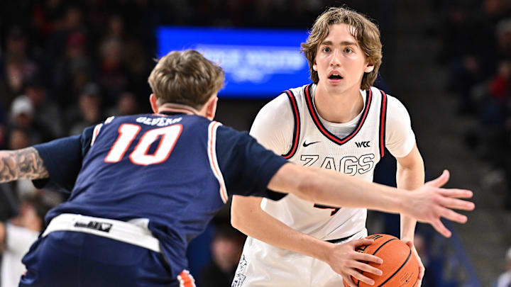 Gonzaga Bulldogs guard Dusty Stromer (4) has entered the transfer portal. Gonzaga Bulldogs guard Dusty Stromer (4) has entered the transfer portal.