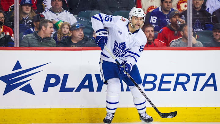 Jan 18, 2024; Calgary, Alberta, CAN; Toronto Maple Leafs defenseman Mark Giordano (55) 