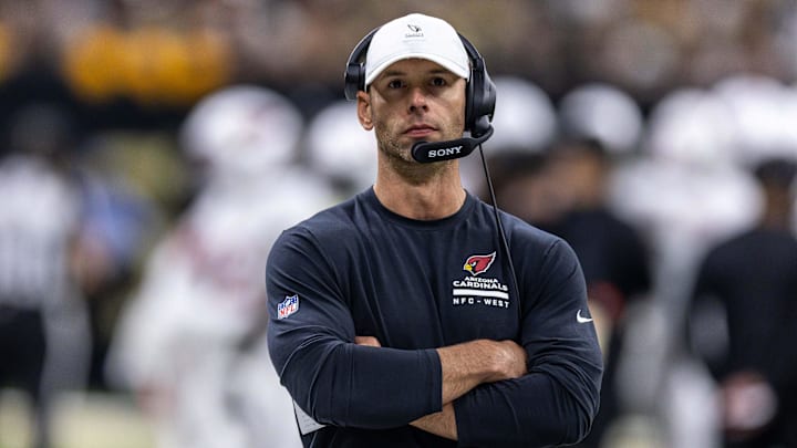 Sep 7, 2025; New Orleans, Louisiana, USA; Arizona Cardinals head coach Jonathan Gannon looks on against the New Orleans Saints at Caesars Superdome. Mandatory Credit: Stephen Lew-Imagn Images Sep 7, 2025; New Orleans, Louisiana, USA; Arizona Cardinals head coach Jonathan Gannon looks on against the New Orleans Saints at Caesars Superdome. Mandatory Credit: Stephen Lew-Imagn Images