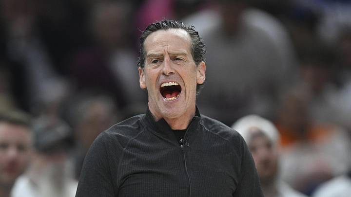 Apr 29, 2026; Cleveland, Ohio, USA; Cleveland Cavaliers head coach Kenny Atkinson reacts against the Toronto Raptors in the first quarter of game five of the first round of the 2026 NBA Playoffs at Rocket Arena. Mandatory Credit: David Richard-Imagn Images Apr 29, 2026; Cleveland, Ohio, USA; Cleveland Cavaliers head coach Kenny Atkinson reacts against the Toronto Raptors in the first quarter of game five of the first round of the 2026 NBA Playoffs at Rocket Arena. Mandatory Credit: David Richard-Imagn Images
