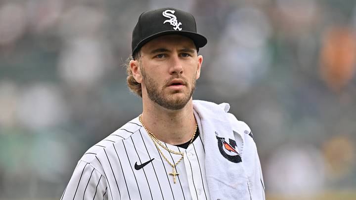 Sep 19, 2026; Chicago, Illinois, USA;  Chicago White Sox pitcher Sean Burke (59) looks on prior to a game against the Detroit Tigers at Rate Field.  Mandatory Credit: Patrick Gorski-Imagn Images