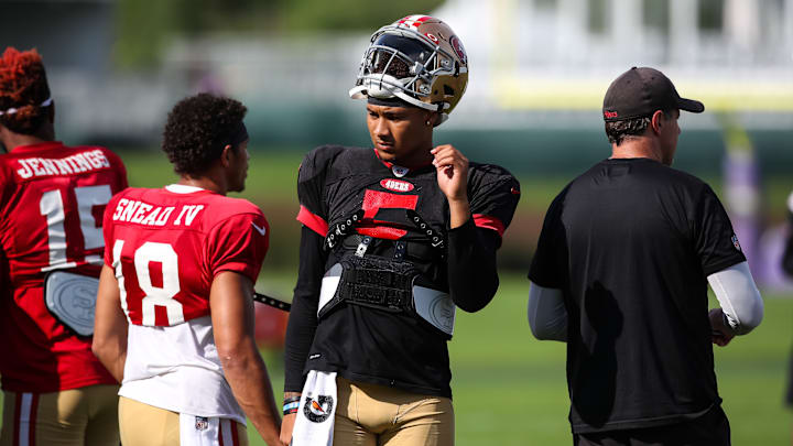 San Francisco 49ers quarterback Trey Lance (5) and wide receiver Willie Snead IV (18)