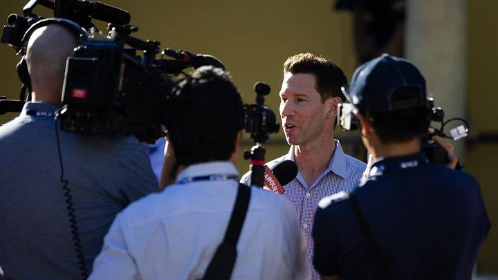Nov 7, 2023; Scottsdale, AZ, USA; Boston Red Six chief baseball officer Craig Breslow speaks to the media during the MLB General Manager's Meetings at Omni Scottsdale Resort & Spa. Mandatory Credit: Mark J. Rebilas-Imagn Images Nov 7, 2023; Scottsdale, AZ, USA; Boston Red Six chief baseball officer Craig Breslow speaks to the media during the MLB General Manager's Meetings at Omni Scottsdale Resort & Spa. Mandatory Credit: Mark J. Rebilas-Imagn Images