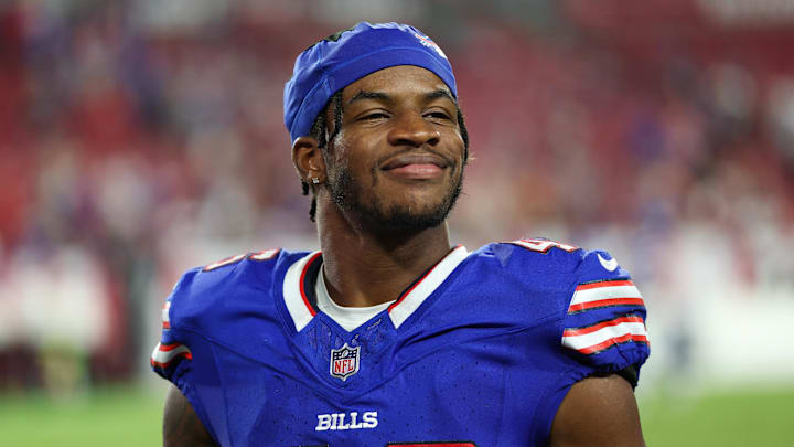 Aug 23, 2025; Tampa, Florida, USA; Buffalo Bills cornerback Ja'Marcus Ingram (46) looks on after a game against the Tampa Bay Buccaneers at Raymond James Stadium. Mandatory Credit: Nathan Ray Seebeck-Imagn Images