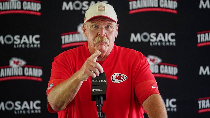 Jul 29, 2026; St. Joseph, MO, USA; Kansas City Chiefs head coach Andy Reid talks to media after training camp at Missouri Western State University. Mandatory Credit: Denny Medley-Imagn Images Jul 29, 2026; St. Joseph, MO, USA; Kansas City Chiefs head coach Andy Reid talks to media after training camp at Missouri Western State University. Mandatory Credit: Denny Medley-Imagn Images