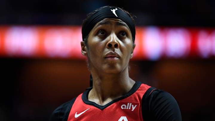 Las Vegas Aces guard Sydney Colson (51) looks on during a WNBA game on September 6, 2024. Las Vegas Aces guard Sydney Colson (51) looks on during a WNBA game on September 6, 2024.