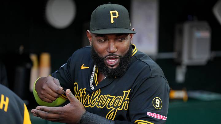 May 8, 2026; San Francisco, California, USA; Pittsburgh Pirates designated hitter Marcell Ozuna (24) stands in the dugout before a game against the San Francisco Giants at Oracle Park. Mandatory Credit: Cary Edmondson-Imagn Images