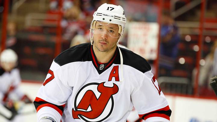 New Jersey Devils right wing Ilya Kovalchuk (17) before the start of the game against the Carolina Hurricanes at the PNC center. The Hurricanes defeated the Devils 6-3. Mandatory Credit: James Guillory-USA TODAY Sports