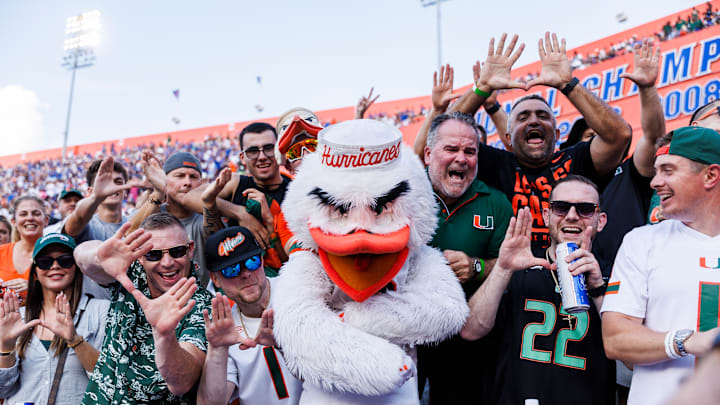 Miami Fans Celebrating With Sebastian the Ibis After Win Against Florida