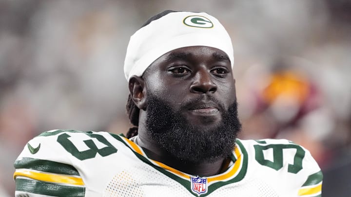 Sep 11, 2025; Green Bay, Wisconsin, USA;  Green Bay Packers defensive lineman Nazir Stackhouse (93) during the game against the Washington Commanders at Lambeau Field. Mandatory Credit: Jeff Hanisch-Imagn Images