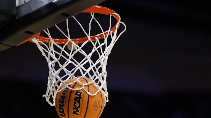 Mar 23, 2025; Cleveland, OH, USA; Detailed view of a “NCAA” branded basketball in the second half between the Alabama Crimson Tide and the St. Mary's Gaels during the NCAA Tournament Second Round at Rocket Arena. Mar 23, 2025; Cleveland, OH, USA; Detailed view of a “NCAA” branded basketball in the second half between the Alabama Crimson Tide and the St. Mary's Gaels during the NCAA Tournament Second Round at Rocket Arena.