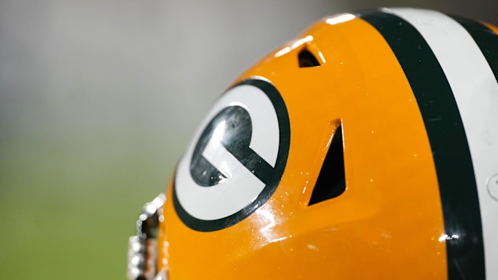 Nov 28, 2024; Green Bay, Wisconsin, USA; General view of a Green Bay Packers helmet during the game against the Miami Dolphins at Lambeau Field. Mandatory Credit: Jeff Hanisch-Imagn Images Nov 28, 2024; Green Bay, Wisconsin, USA; General view of a Green Bay Packers helmet during the game against the Miami Dolphins at Lambeau Field. Mandatory Credit: Jeff Hanisch-Imagn Images