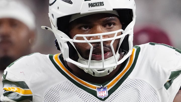 Sep 11, 2025; Green Bay, Wisconsin, USA;  Green Bay Packers defensive end Micah Parsons (1) during the game against the Washington Commanders at Lambeau Field. 