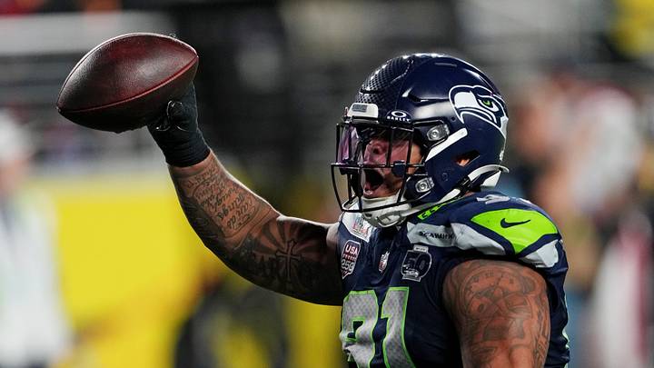 Seattle Seahawks defensive tackle Byron Murphy II reacts after a fumble against New England Patriots.