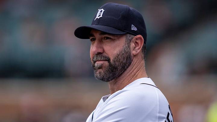 Detroit Tigers pitcher Justin Verlander watches from the dugout during a game against the Chicago White Sox at Comerica Park in Detroit on Sunday, June 21, 2026. Detroit Tigers pitcher Justin Verlander watches from the dugout during a game against the Chicago White Sox at Comerica Park in Detroit on Sunday, June 21, 2026.