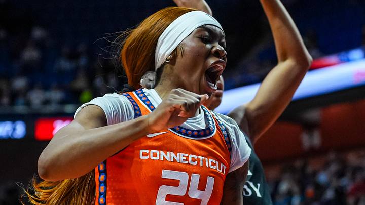 May 13, 2026; Uncasville, Connecticut, USA; Connecticut Sun forward Aneesah Morrow (24) reacts after a play against the Las Vegas Aces in the first half at Mohegan Sun Arena. Mandatory Credit: David Butler II-Imagn Images May 13, 2026; Uncasville, Connecticut, USA; Connecticut Sun forward Aneesah Morrow (24) reacts after a play against the Las Vegas Aces in the first half at Mohegan Sun Arena. Mandatory Credit: David Butler II-Imagn Images