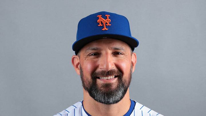 Feb 19, 2026; Port St. Lucie, FL, USA; New York Mets hitting director Jeff Albert (61) poses for a photo during media day at Clover Park. Mandatory Credit: Sam Navarro-Imagn Images
