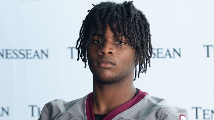 East Robertson High School’s Zach Groves (0) stands for a portrait during Media Day at Nissan Stadium in Nashville, Tenn., Wednesday, July 10, 2024.
