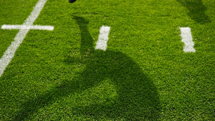 The newly installed grass at Lavell Edwards Stadium