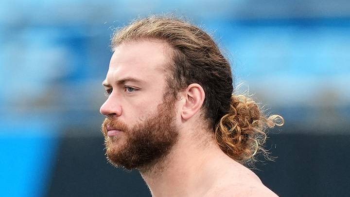 Seattle Seahawks fullback Brady Russell warms up