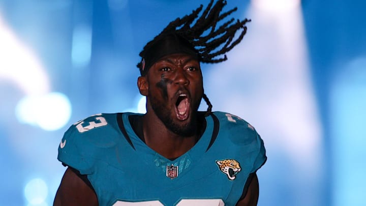 Dec 17, 2023; Jacksonville, Florida, USA; Jacksonville Jaguars linebacker Devin Lloyd (33) takes Dec 17, 2023; Jacksonville, Florida, USA; Jacksonville Jaguars linebacker Devin Lloyd (33) takes