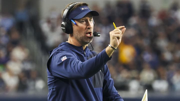 Dallas Cowboys head coach Brian Schottenheimer reacts to a play against the Los Angeles Chargers.