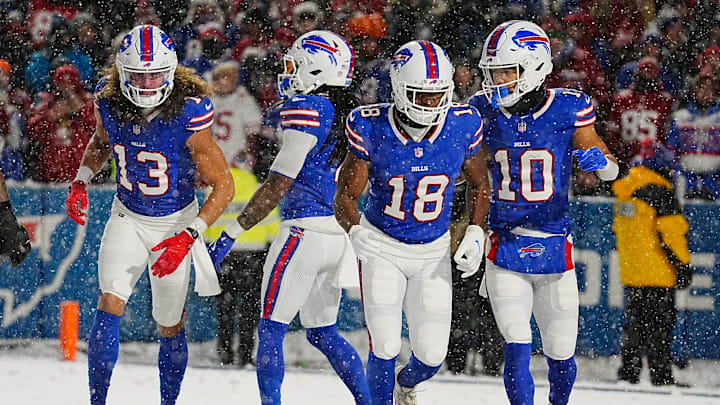 Bills wide receivers Mack Hollins, Amari Cooper and Khalil Shakir run off the field during first half action of their home game against the San Francisco 49ers in Orchard Park on Dec. 1, 2024. Bills wide receivers Mack Hollins, Amari Cooper and Khalil Shakir run off the field during first half action of their home game against the San Francisco 49ers in Orchard Park on Dec. 1, 2024.