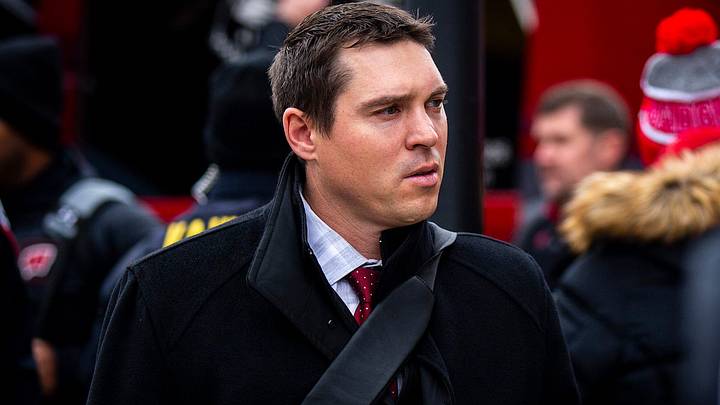 Wisconsin interim head coach Jim Leonhard arrives before a NCAA Big Ten Conference football game against Iowa. Wisconsin interim head coach Jim Leonhard arrives before a NCAA Big Ten Conference football game against Iowa.
