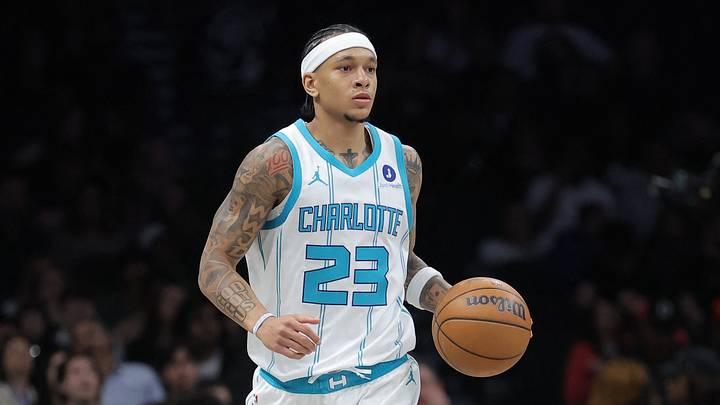 Mar 31, 2026; Brooklyn, New York, USA; Charlotte Hornets guard Tre Mann (23) brings the ball up court against the Brooklyn Nets during the fourth quarter at Barclays Center. Mandatory Credit: Brad Penner-Imagn Images Mar 31, 2026; Brooklyn, New York, USA; Charlotte Hornets guard Tre Mann (23) brings the ball up court against the Brooklyn Nets during the fourth quarter at Barclays Center. Mandatory Credit: Brad Penner-Imagn Images