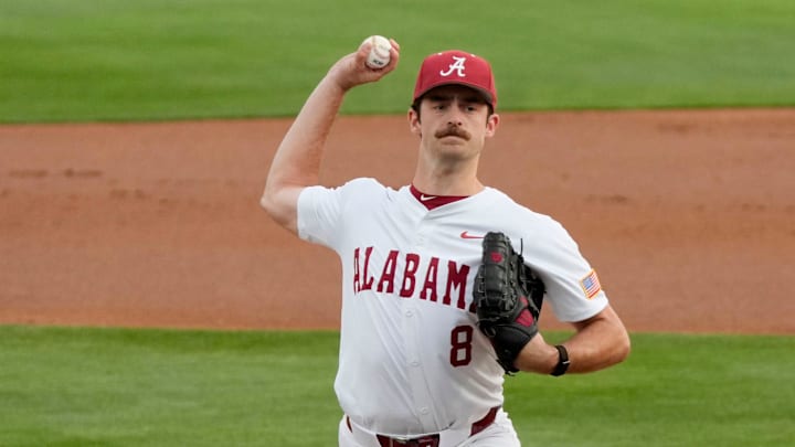 March 27, 2026; Tuscaloosa, AL, USA; Tyler Fay pitches at Sewell-Thomas Stadium as the Crimson Tide and Auburn Tigers played the first game of their three-game series. March 27, 2026; Tuscaloosa, AL, USA; Tyler Fay pitches at Sewell-Thomas Stadium as the Crimson Tide and Auburn Tigers played the first game of their three-game series.