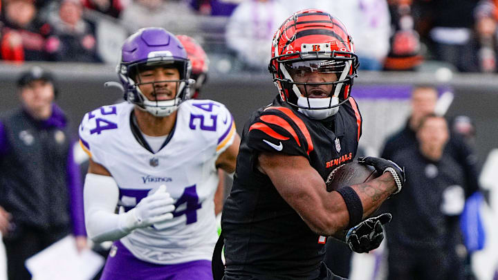 Cincinnati Bengals wide receiver Ja'Marr Chase (1) runs the ball in the 4th Paycor Stadium Saturday, December 16, 2023. Chase left the game in the 4th quarter with an unknown injury.