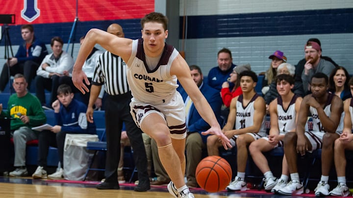 Grayson Roy 5 STM takes on Acadiana basketball in the Teurlings Catholic Basketball Tournament. Wednesday, Jan. 8, 2025.