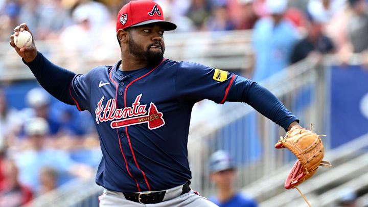 Mar 2, 2024; Dunedin, Florida, USA; Atlanta Braves pitcher Reynaldo Lopez (40) throws a pitch in the
